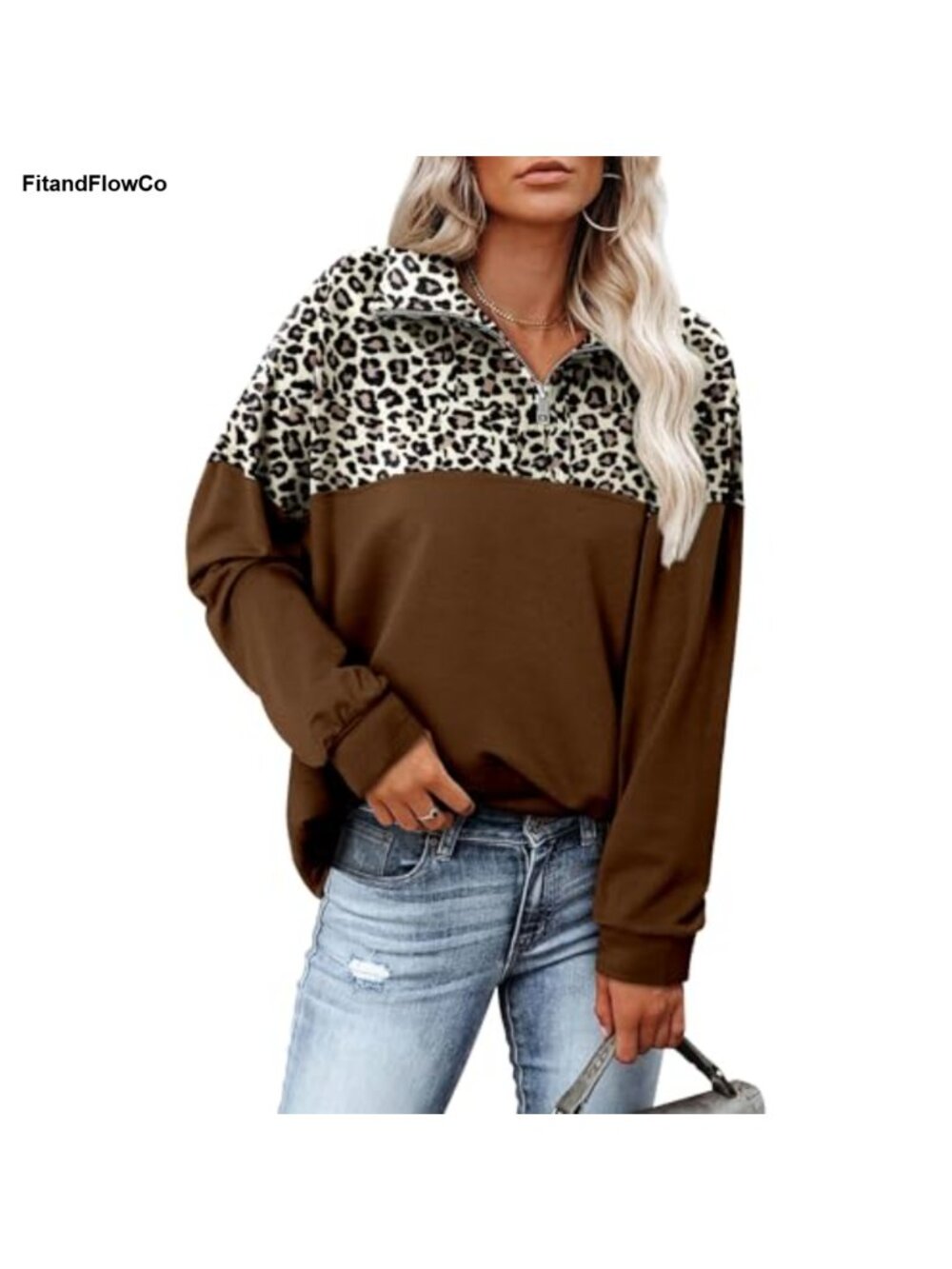 Waffle Knit Half Zip Pullover Sweatshirt Loose Fit Long Sleeve